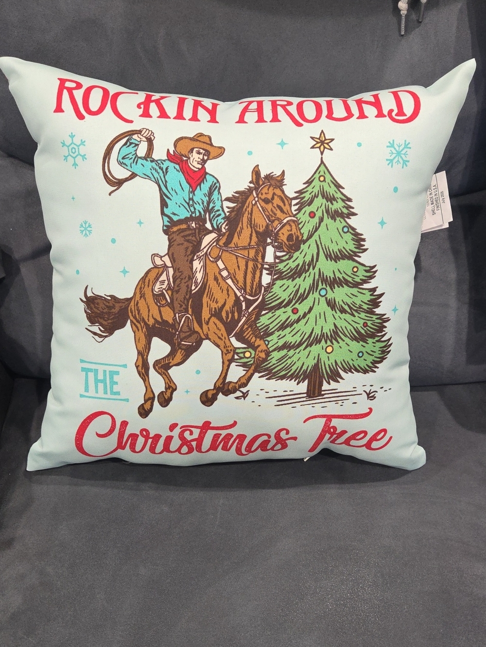 Mainstays Cowboy Christmas Pillow 16x16 Indoor Outdoor